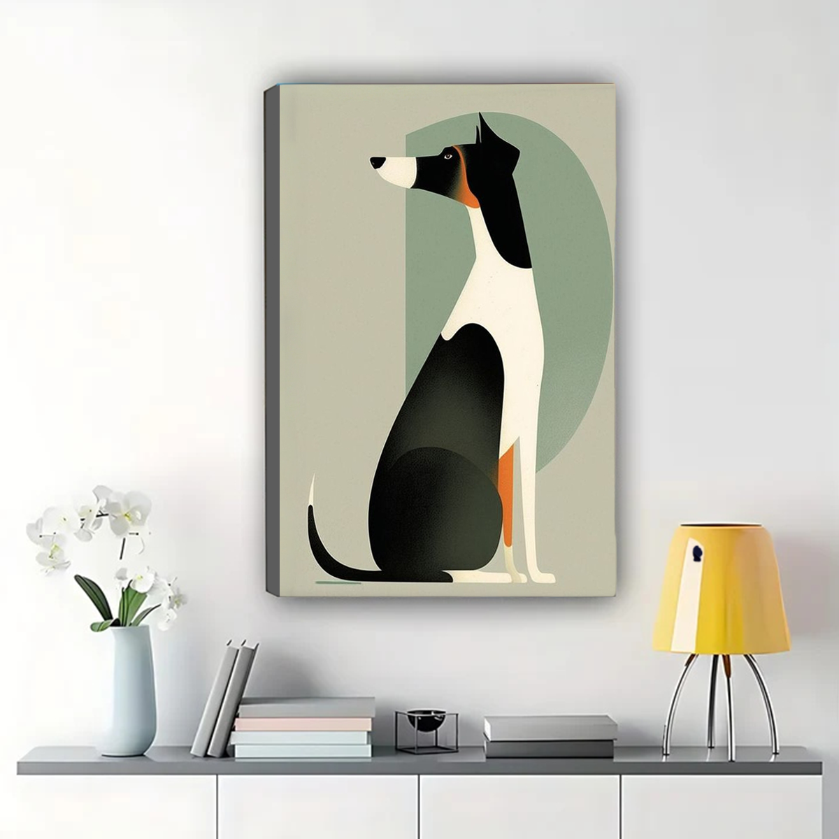 Elegant Hound Dog Portrait Wall Art - Mid-Century Modern Minimalist Canvas Print