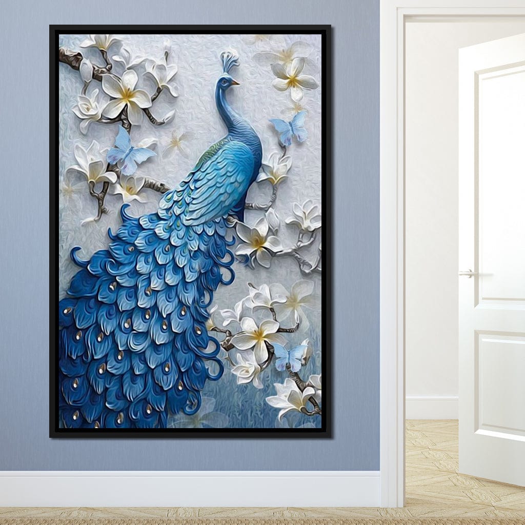 Blue Peacock Flower 1 panel Canvas Wall Art