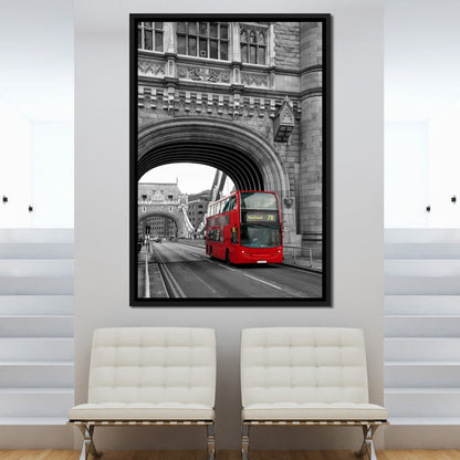 Red Bus Passing on the Tower Bridge Canvas Wall Art
