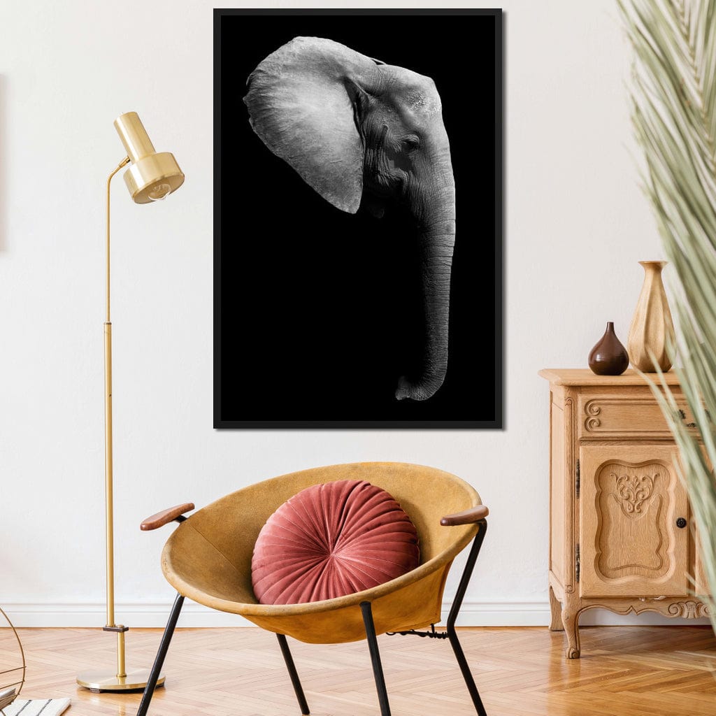 Black and White Elephant Head Canvas Wall Art