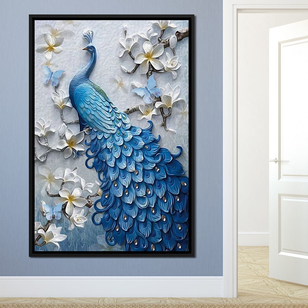 Blue Peacock Flower 1 panel Left Canvas Wall Art
