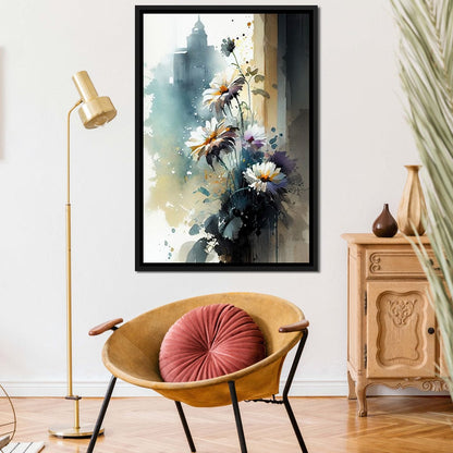 White & Teal Watercolor Flowers Canvas Wall Art