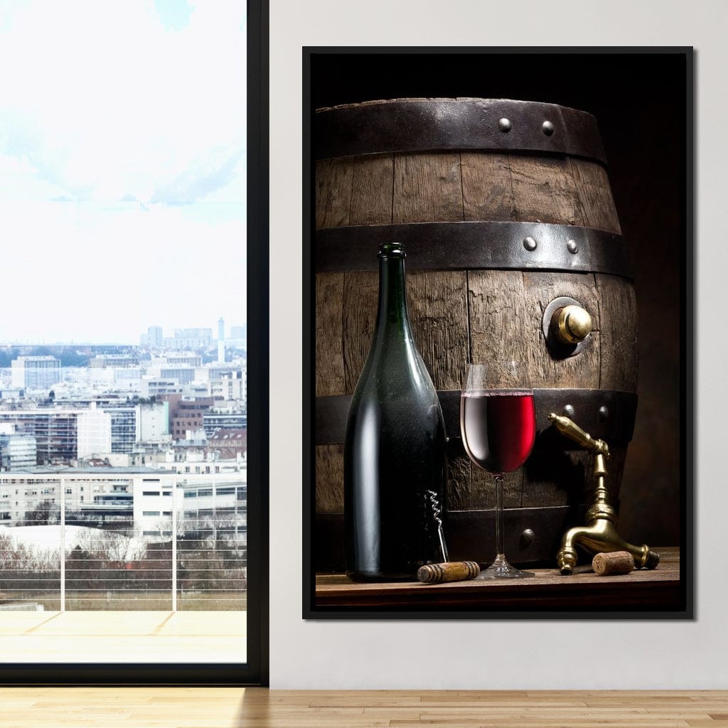 Wine Bottle and Barrel Canvas Wall Art