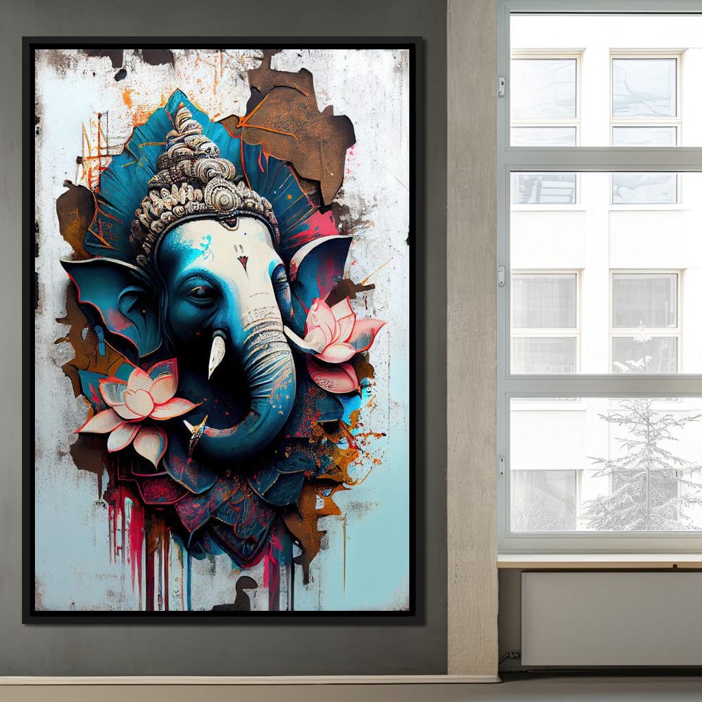 Blue Ganesh Portrait Canvas Wall Art