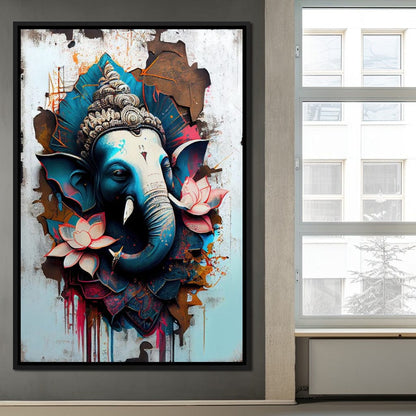 Blue Ganesh Portrait Canvas Wall Art