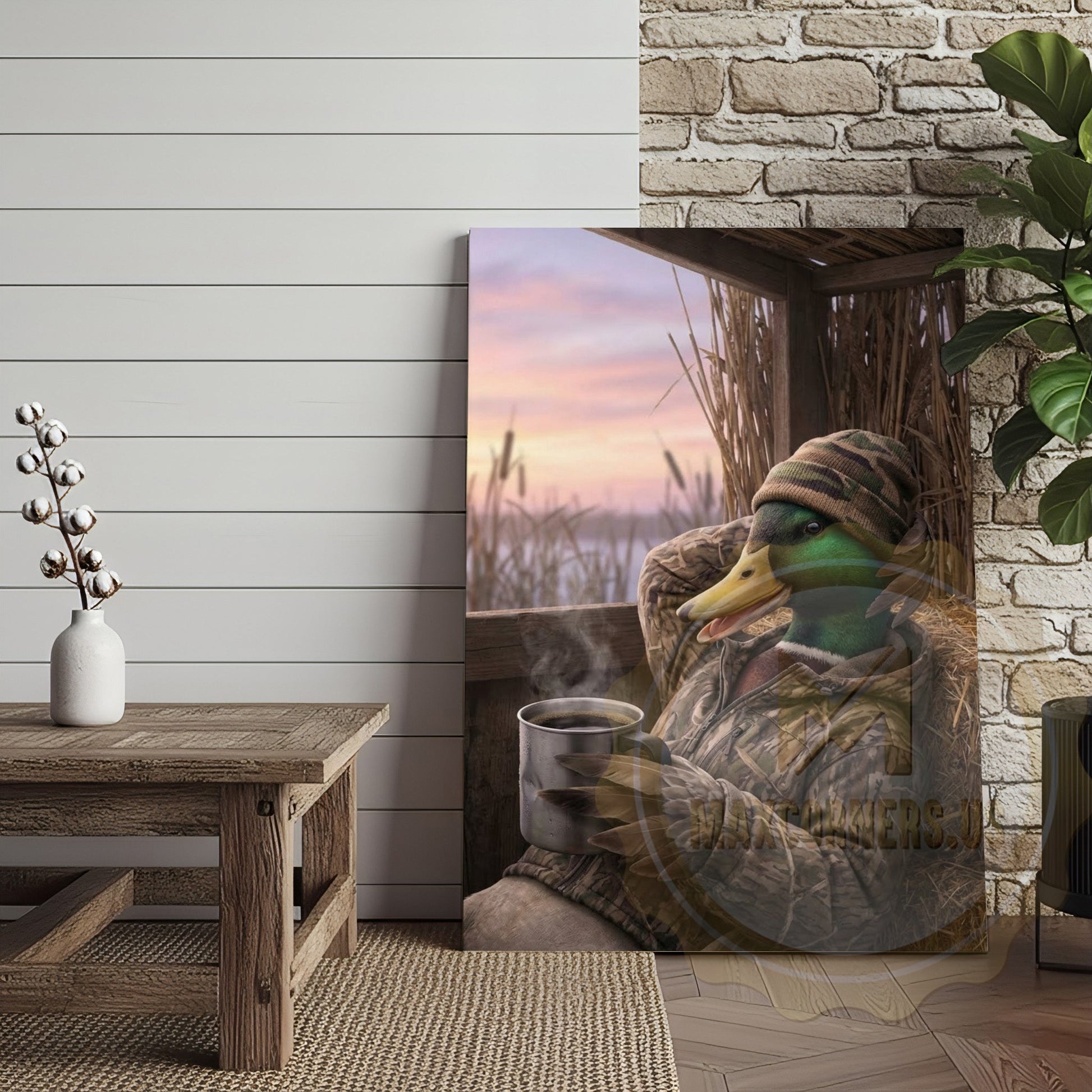 Duck Canvas Hunter Cabin Morning Coffee Blind Canvas Wall Art