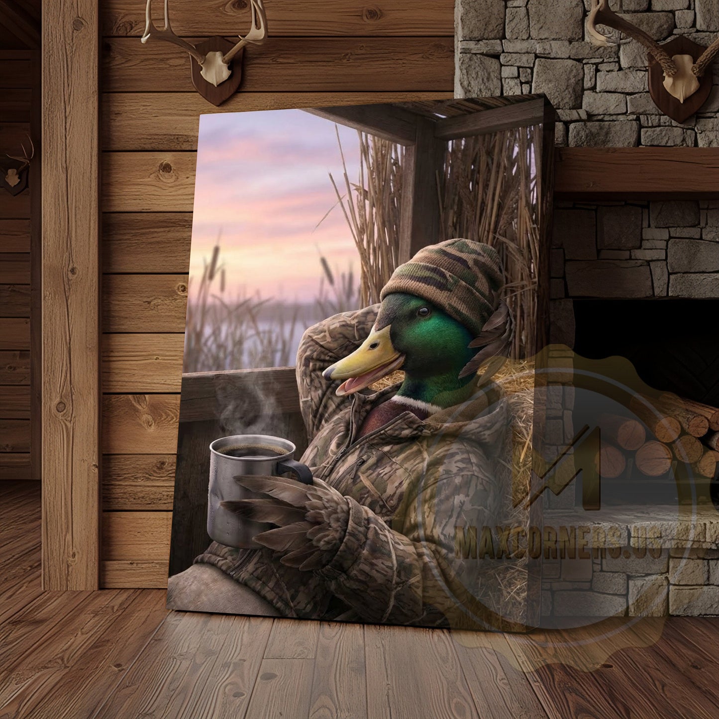 Duck Canvas Hunter Cabin Morning Coffee Blind Canvas Wall Art