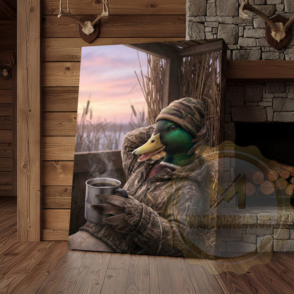 Duck Canvas Hunter Cabin Morning Coffee Blind Canvas Wall Art
