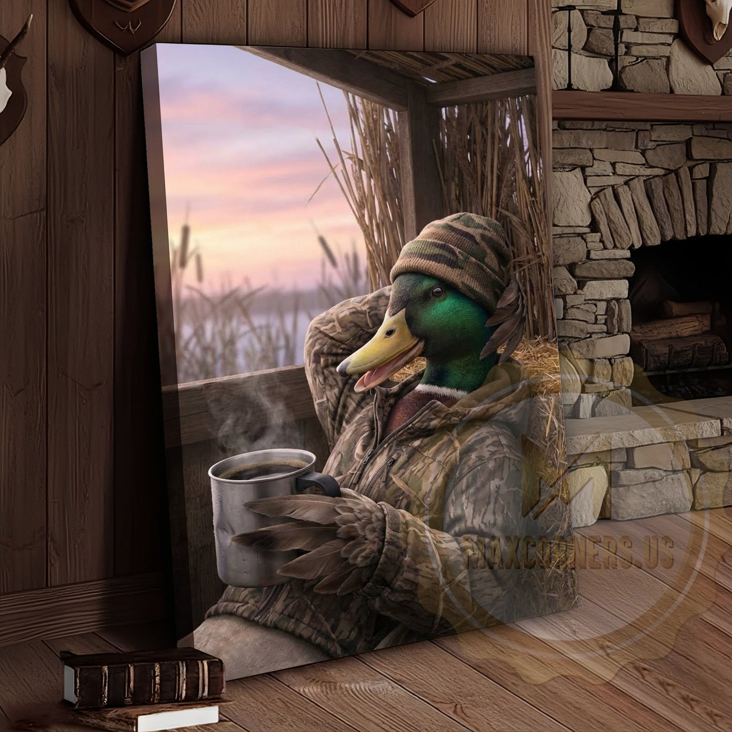 Duck Canvas Hunter Cabin Morning Coffee Blind Canvas Wall Art
