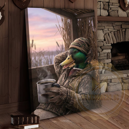 Duck Canvas Hunter Cabin Morning Coffee Blind Canvas Wall Art
