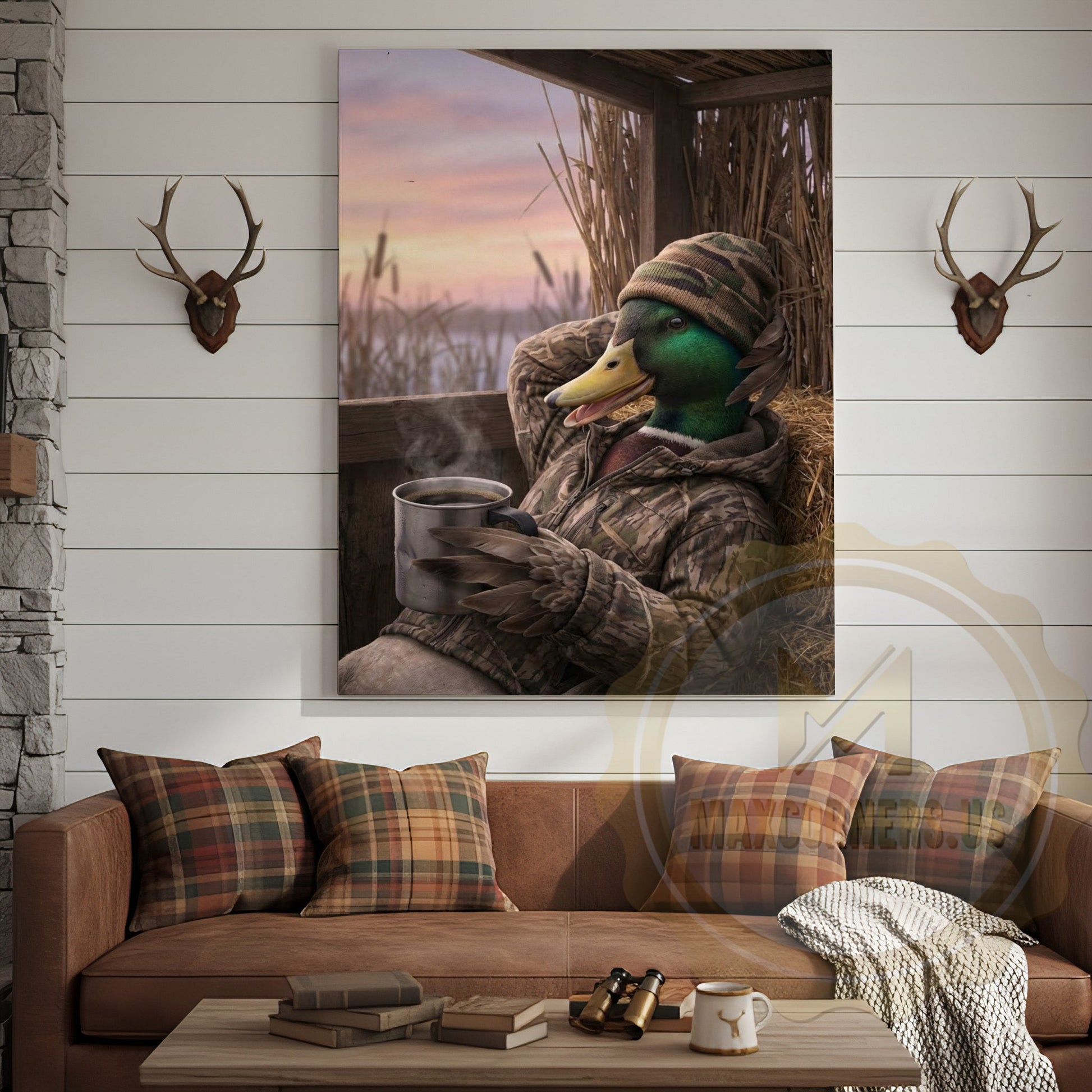 Duck Canvas Hunter Cabin Morning Coffee Blind Canvas Wall Art