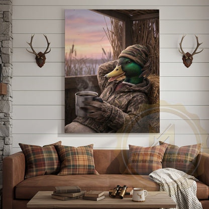 Duck Canvas Hunter Cabin Morning Coffee Blind Canvas Wall Art