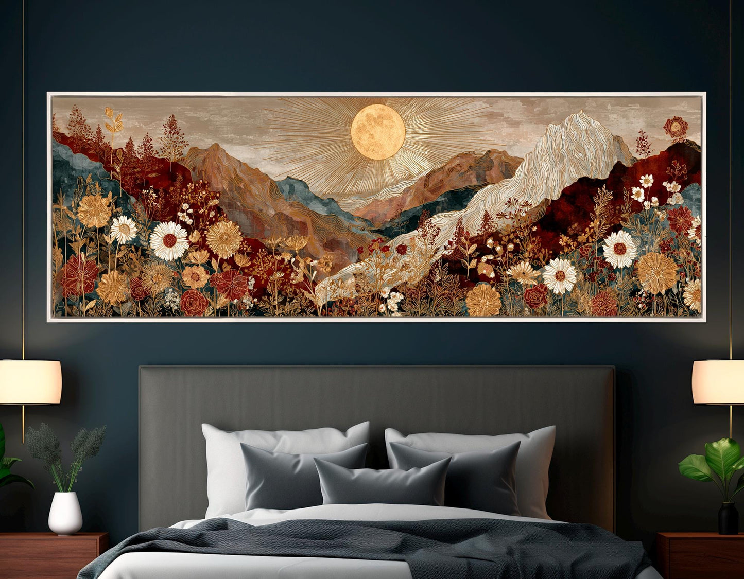 Boho Mountain Landscape – Wildflower Canvas Print | Framed Floating Frame Canvas