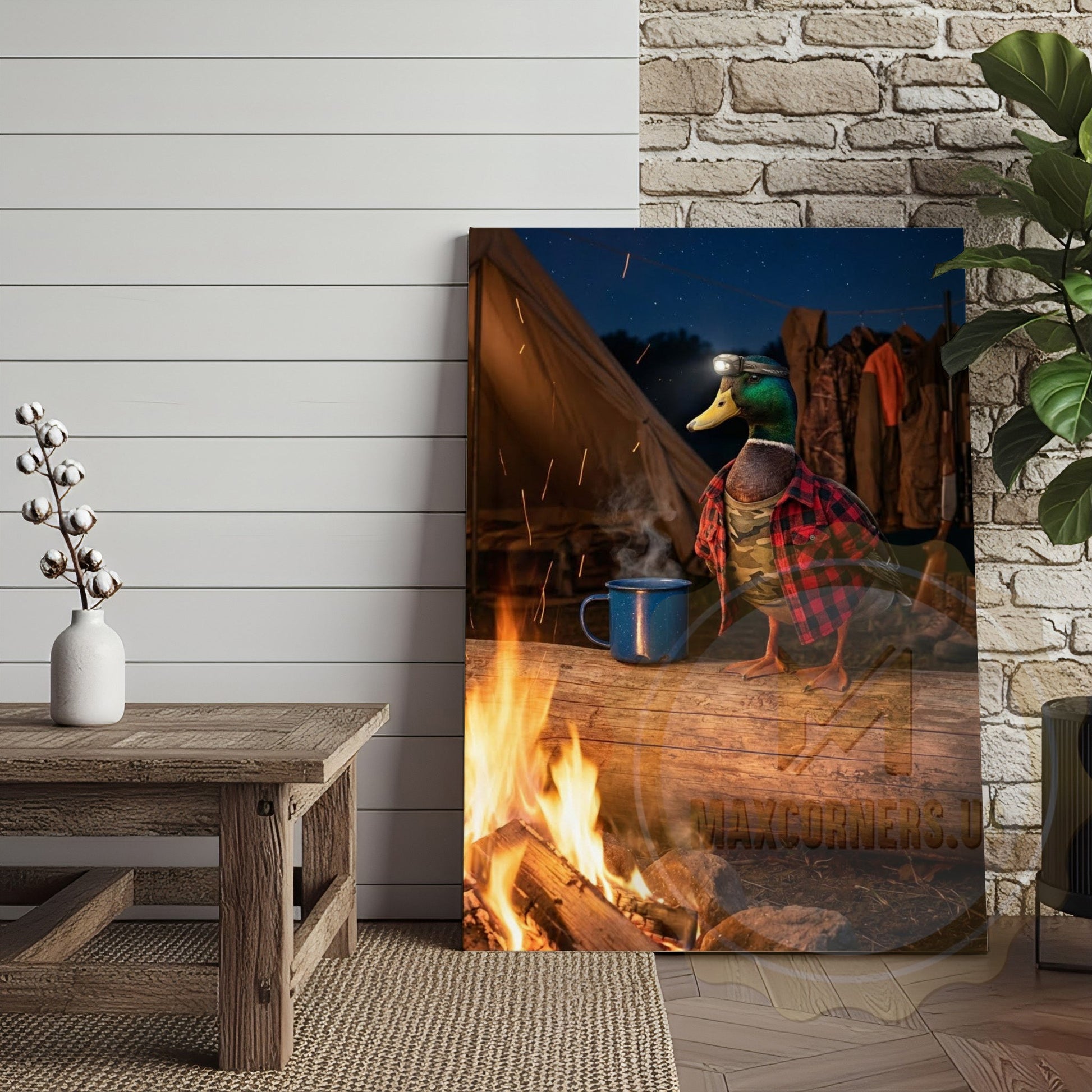 Duck Canvas Camping Campfire Coffee Night Scene Canvas Wall Art