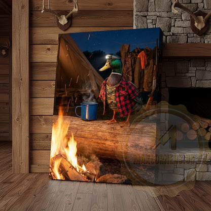 Duck Canvas Camping Campfire Coffee Night Scene Canvas Wall Art