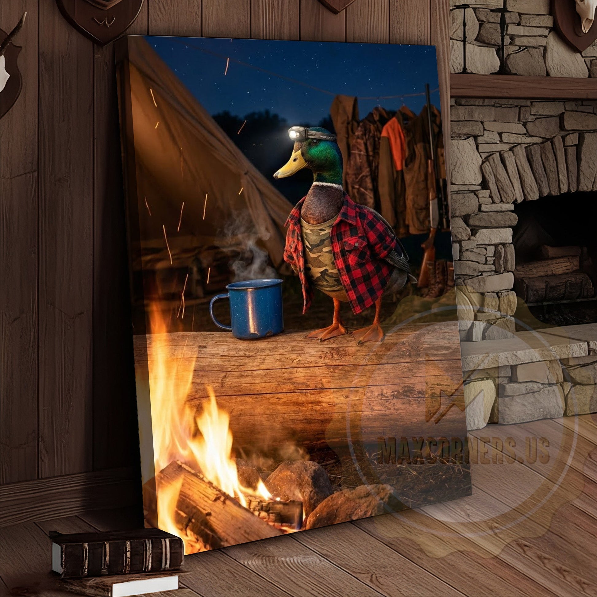 Duck Canvas Camping Campfire Coffee Night Scene Canvas Wall Art
