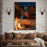 Duck Canvas Camping Campfire Coffee Night Scene Canvas Wall Art