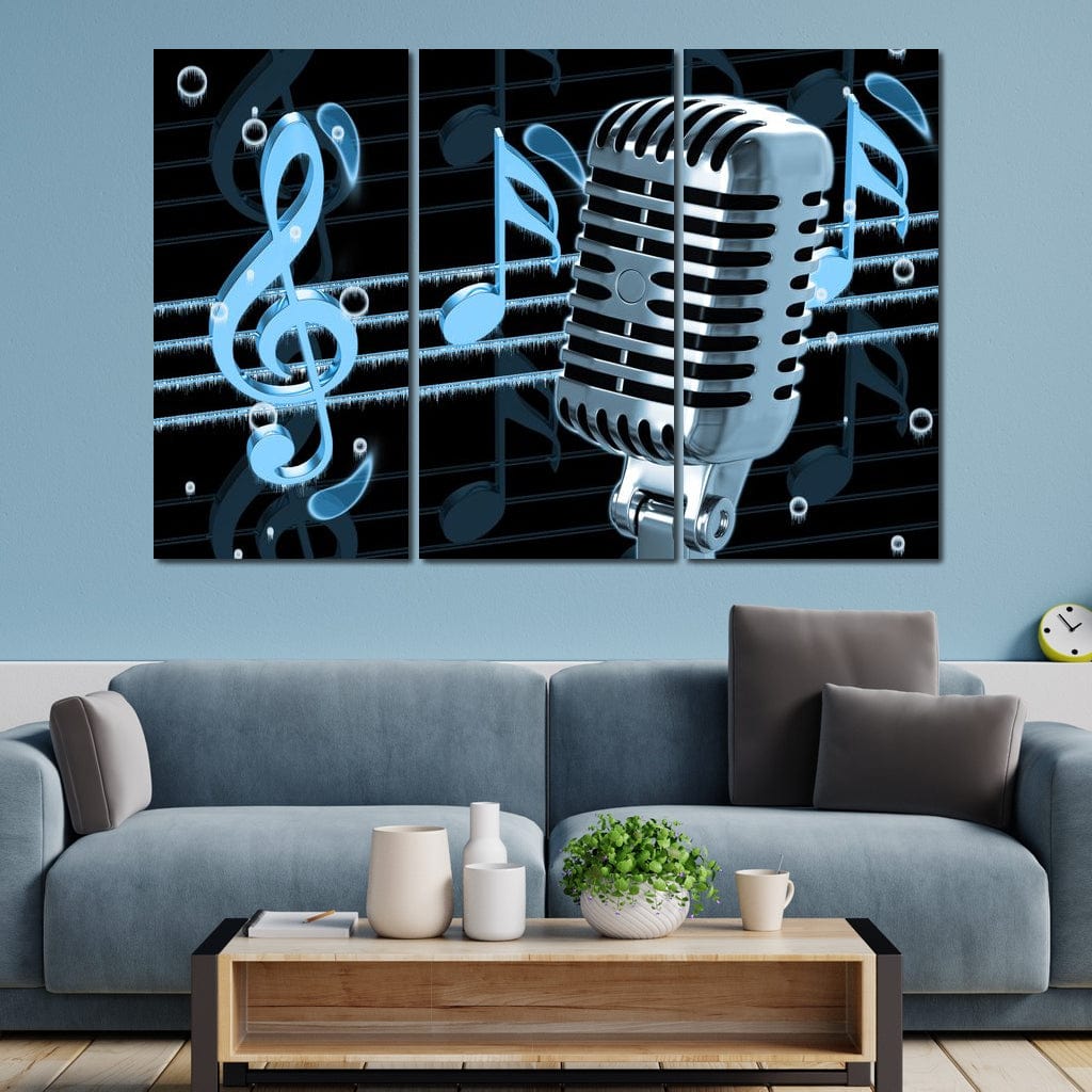 Vintage Microphone & Blue Notes Canvas Wall Art