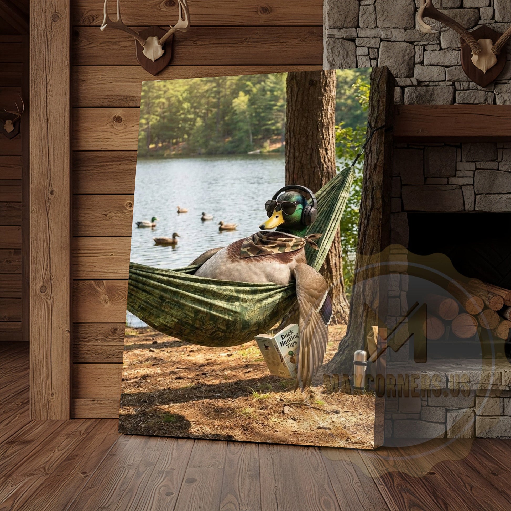 Duck Canvas Hammock Lake Relaxing Headphones Reading Canvas Wall Art
