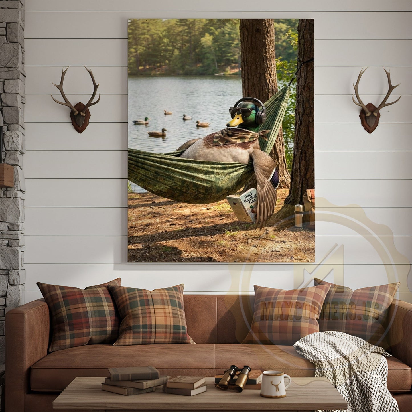 Duck Canvas Hammock Lake Relaxing Headphones Reading Canvas Wall Art