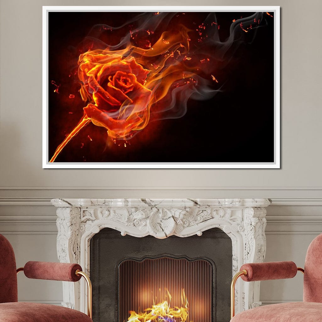 Rose on Fire Canvas Wall Art