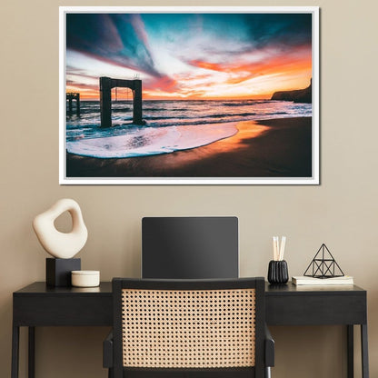 Beach Sunset Old Pier Canvas Wall Art