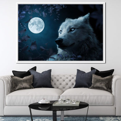 Wolf Full Moon Canvas Wall Art