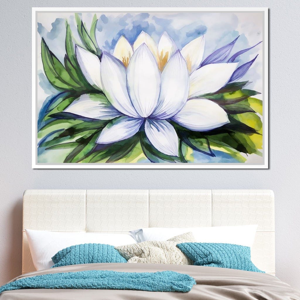 White Lotus Flower Canvas Wall Art