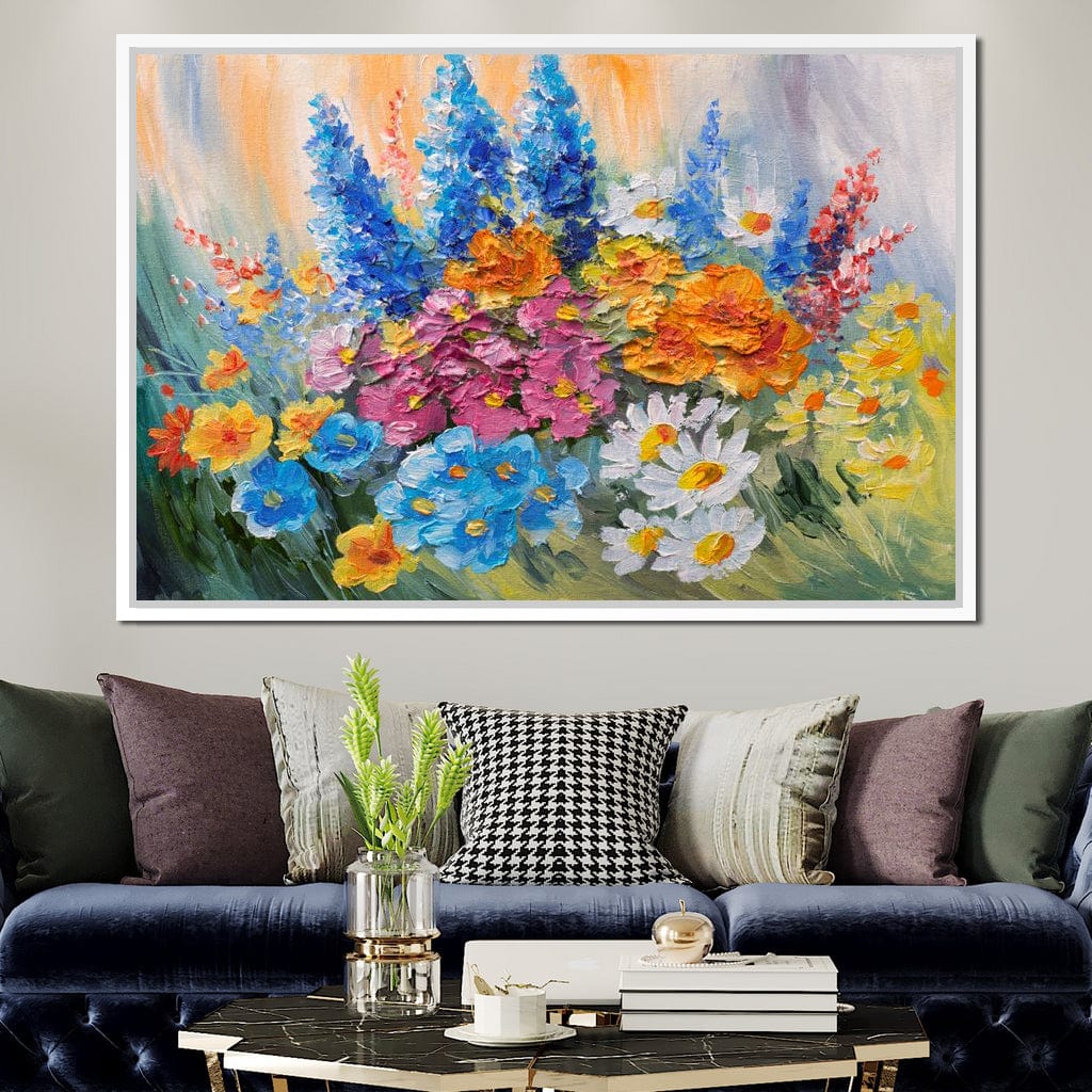 Abstract Bouquet of Spring Flowers Canvas Wall Art