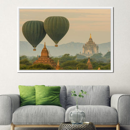 Hot Air Balloon over The Ancient Temples of Bagan Canvas Wall Art