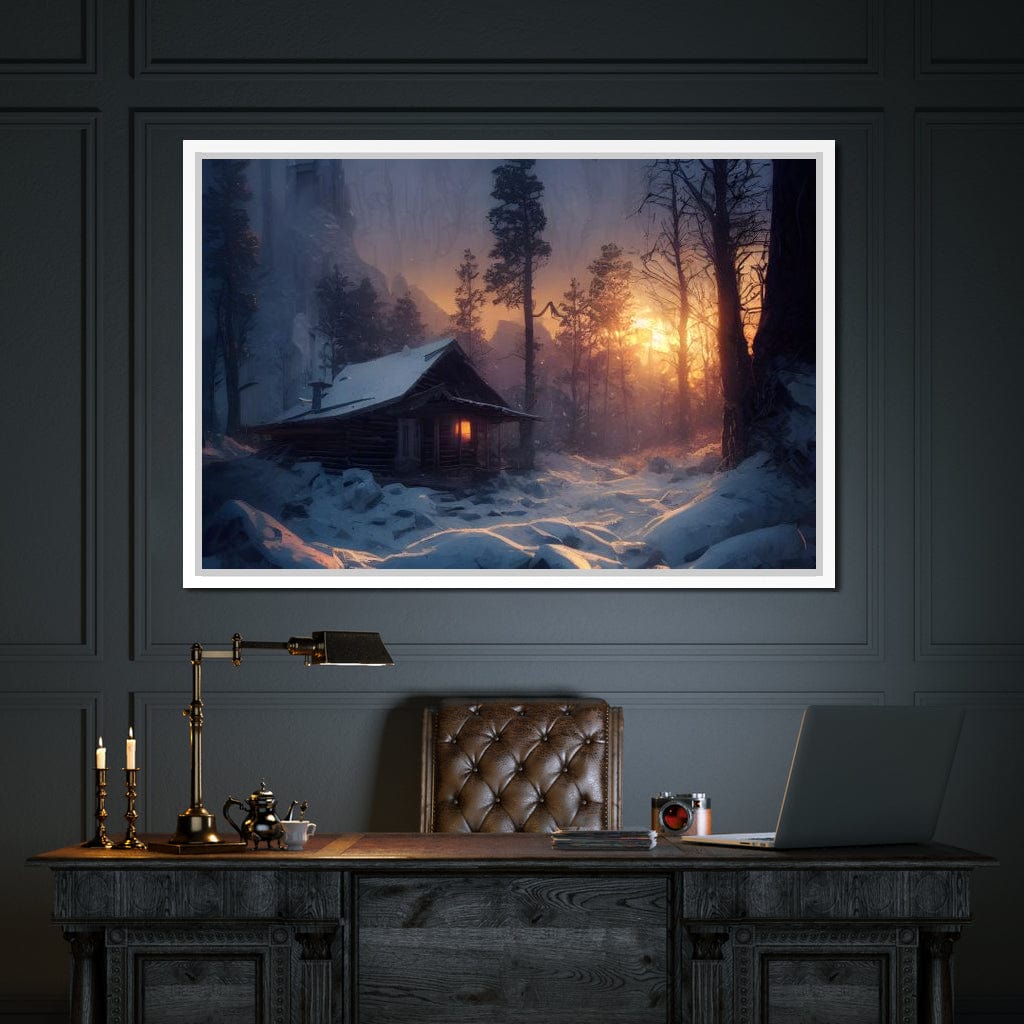 Warm Cabin Covered in Snow Canvas Wall Art