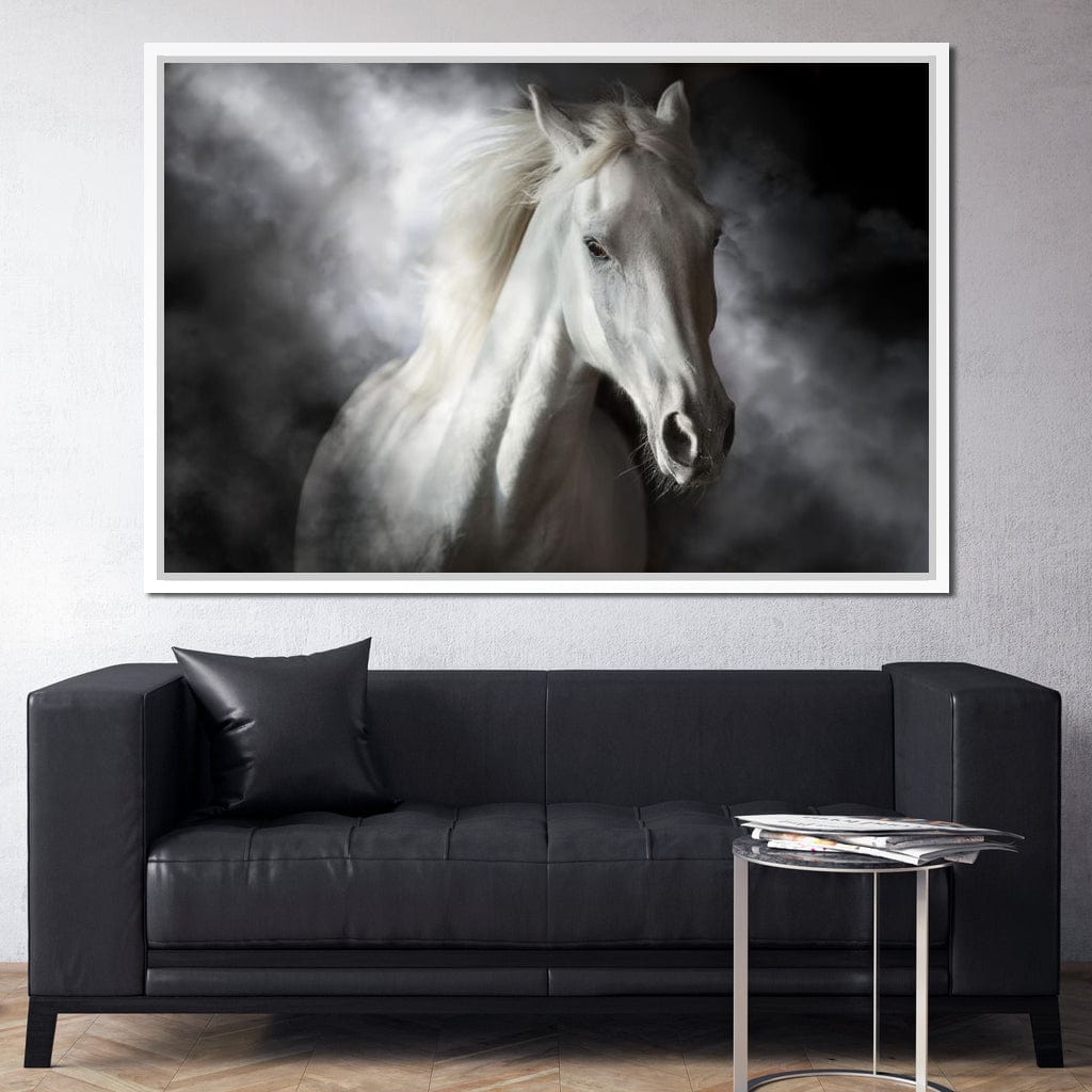 White Stallion Canvas Wall Art