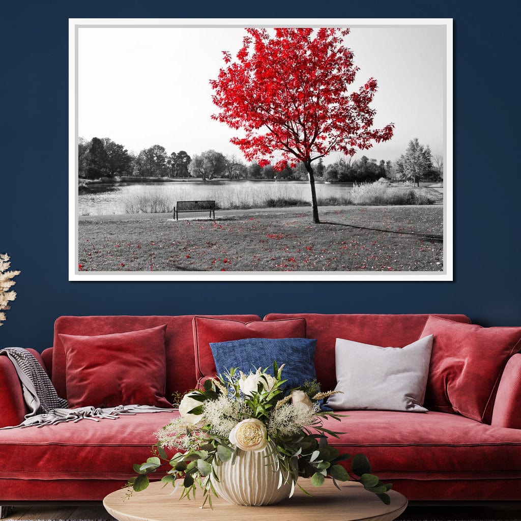 Calm View By The Red Tree Canvas Wall Art