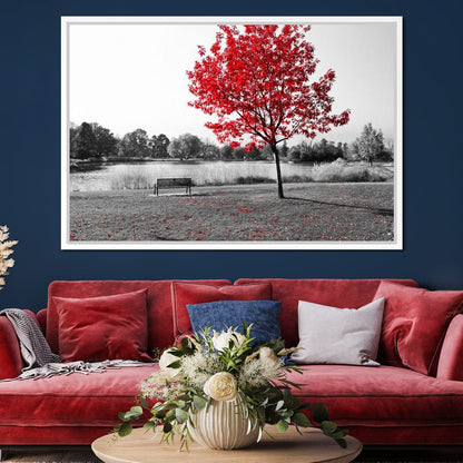 Calm View By The Red Tree Canvas Wall Art
