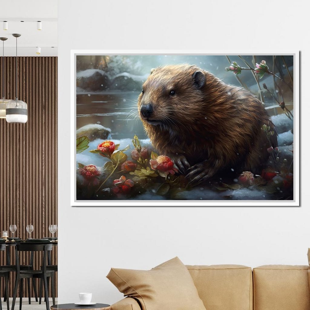 Winter Beaver Canvas Wall Art