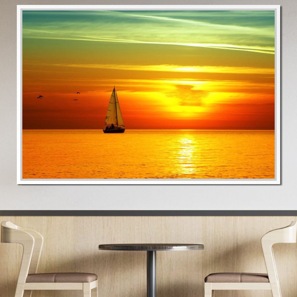 Sailing Boat Sunset Canvas Wall Art