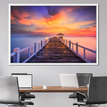 Celebrated Pier Pink Sunset Canvas Wall Art