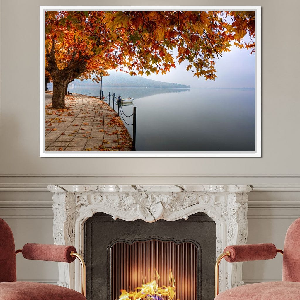 Lakeshore by Fall Canvas Wall Art