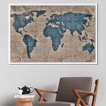 Blue Lands World Map Canvas Wall Art