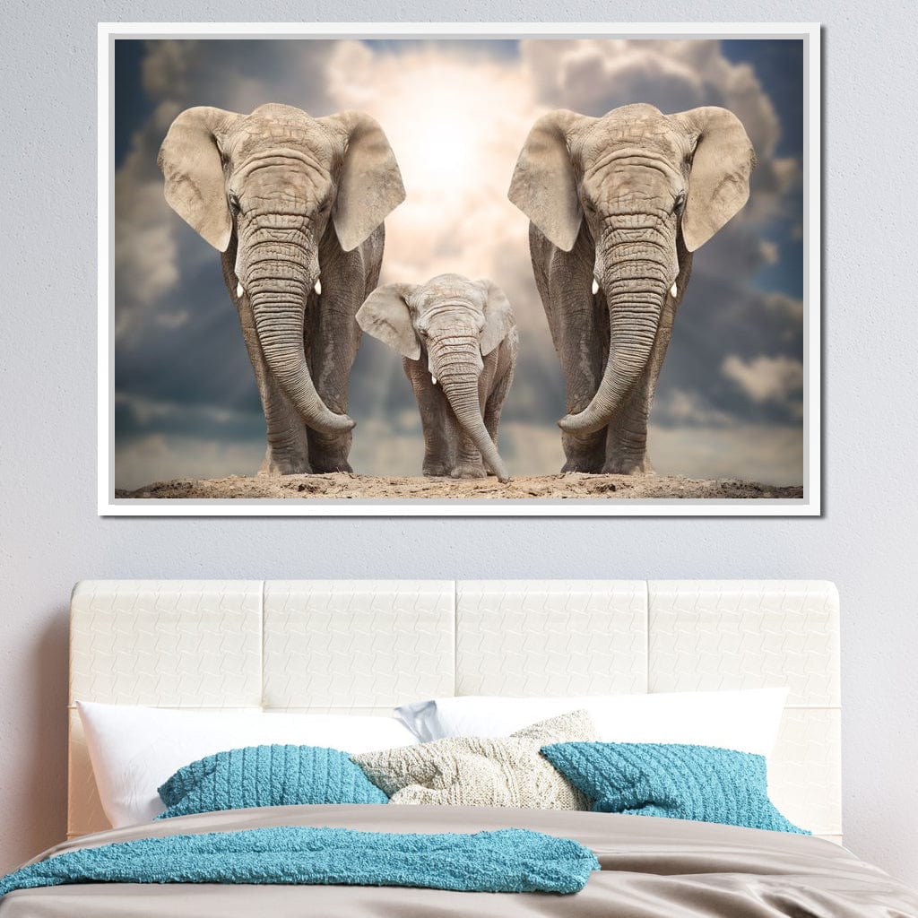 Elephant Family Under the Sun Canvas Wall Art
