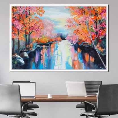 Autumn Stream Pastel Canvas Wall Art