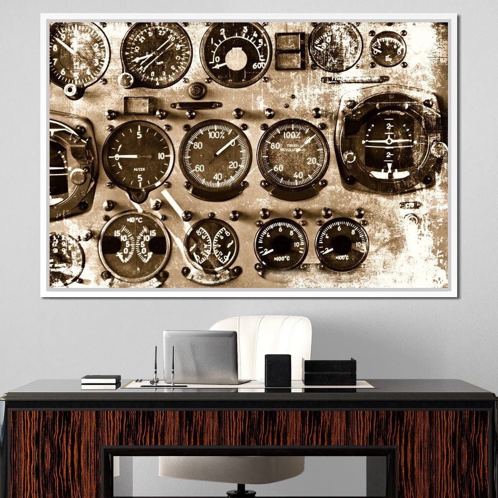 Retro Airplane Instruments Canvas Wall Art