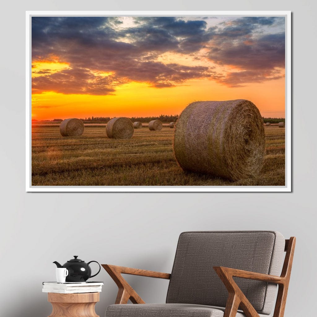 Hay Bales Sunset Canvas Wall Art