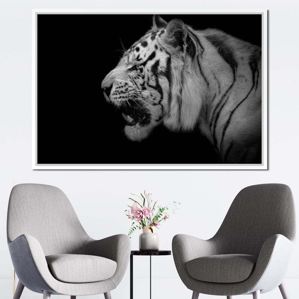 Black and White Tiger Profile Canvas Wall Art