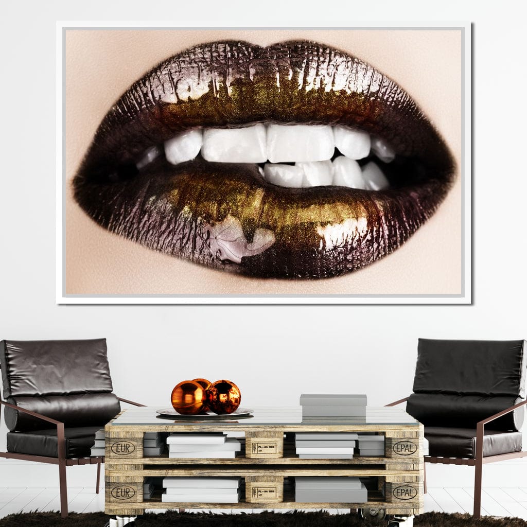 Black & Gold Lips Canvas Wall Art