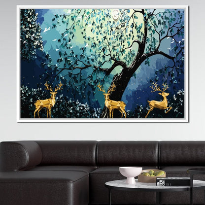 Golden Deers Canvas Wall Art
