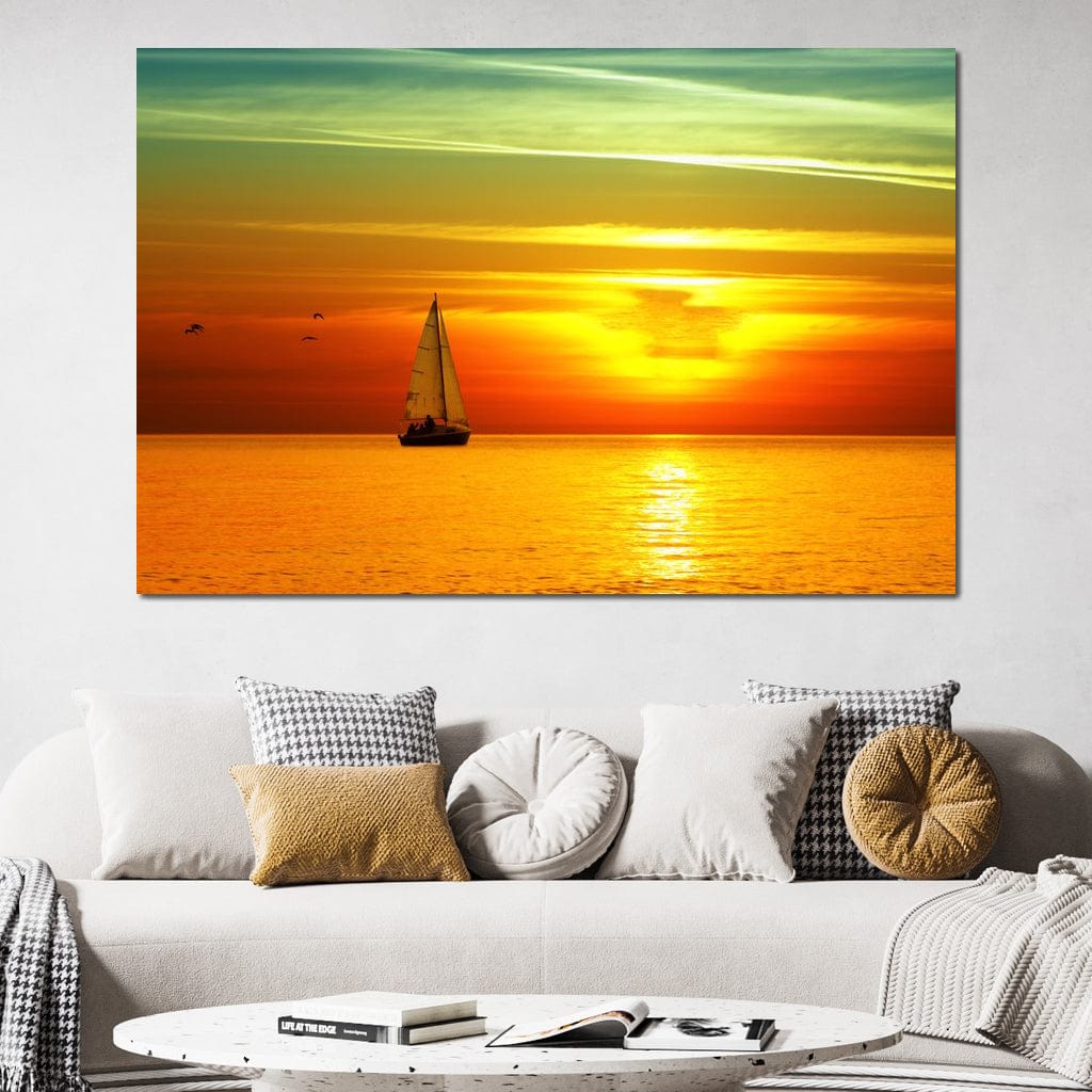 Sailing Boat Sunset Canvas Wall Art