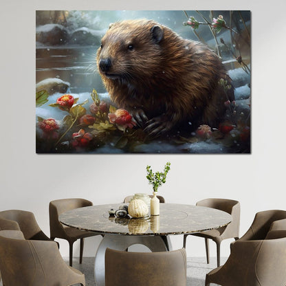 Winter Beaver Canvas Wall Art