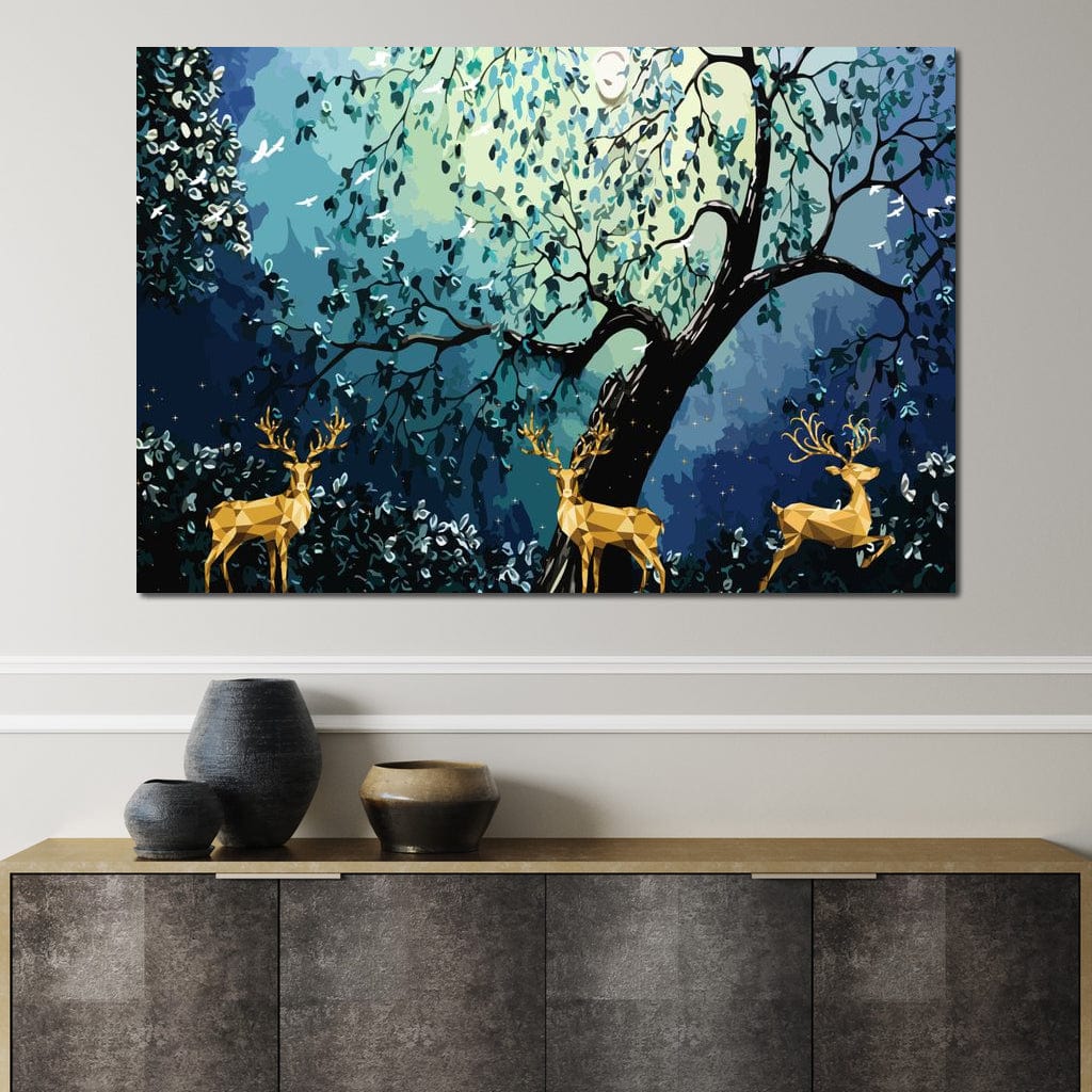 Golden Deers Canvas Wall Art