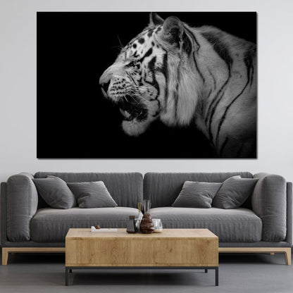 Black and White Tiger Profile Canvas Wall Art